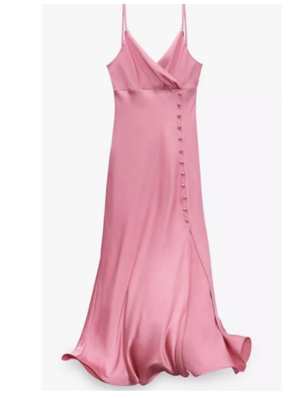 ZARA SATIN BUTTONED SLIP DRESS MIDI BUBBLEGUM PINK
